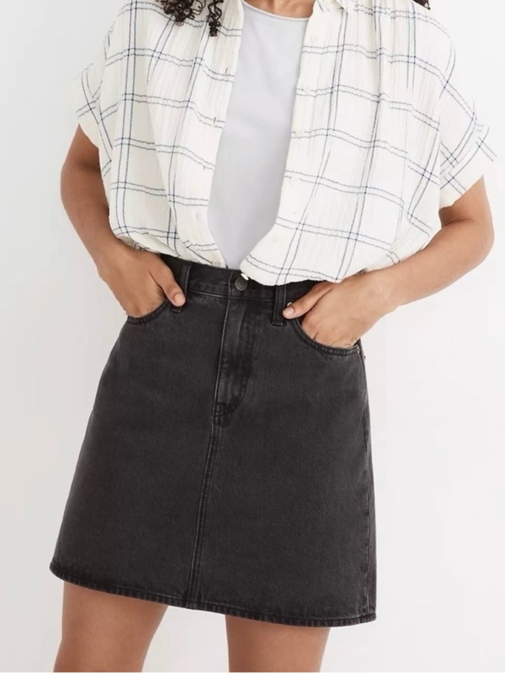 Madewell Black Washed Rigid Denim A-Line High Waisted Mini Skirt - Fall